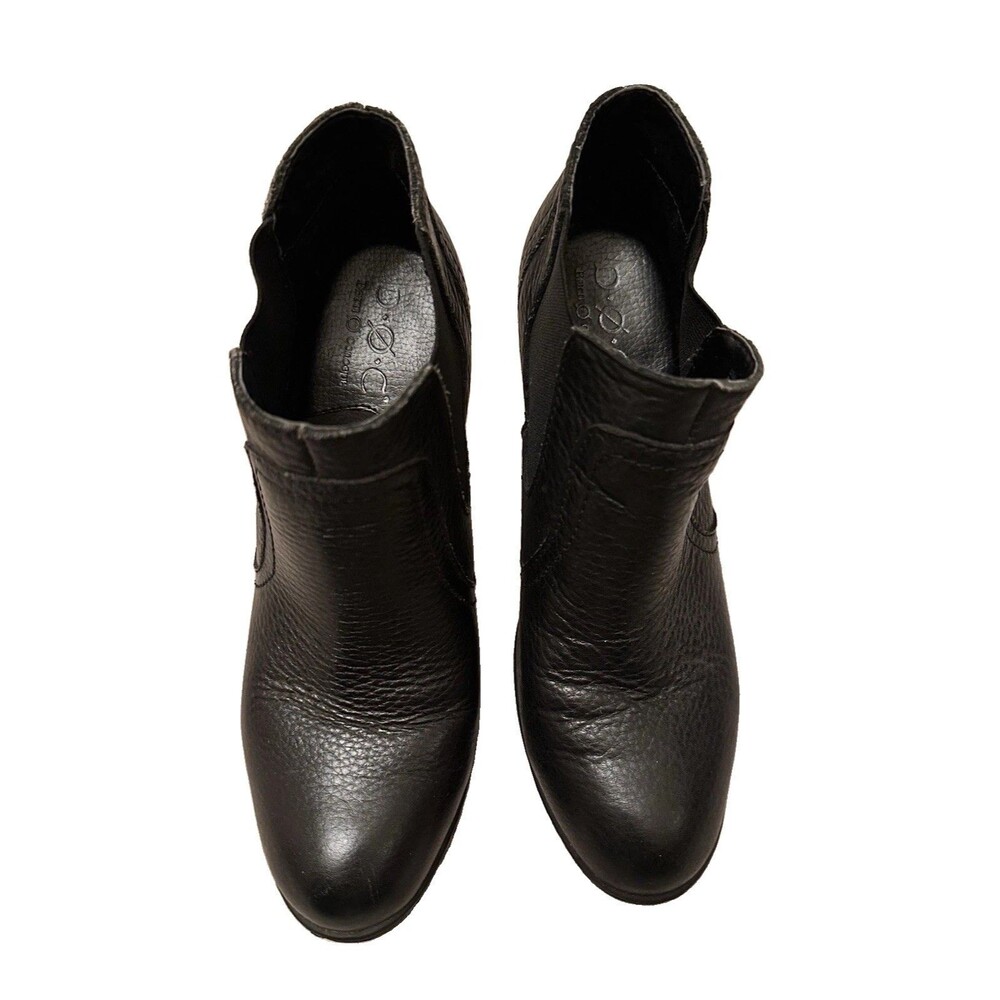 b.o.c. Born Concept Slip-on Womens Black Leather Ankle Boots Block Heel 6.5
